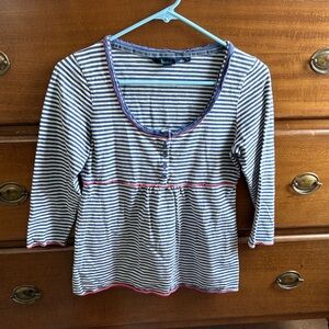 Boden Navy and White Striped Long Sleeve Top